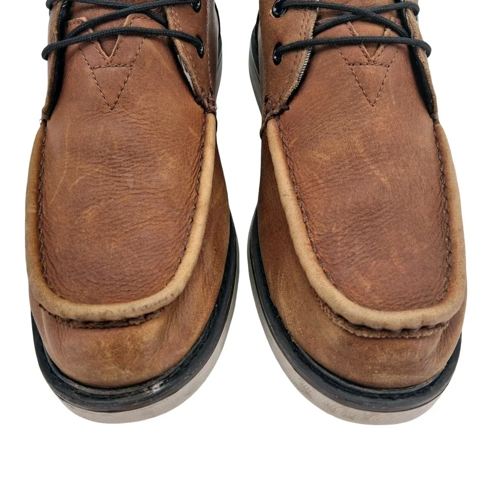 TOMS Boots Mens Size 9 Brown Leather Chukka Ankle Casual Plaid Lined Moc Toe